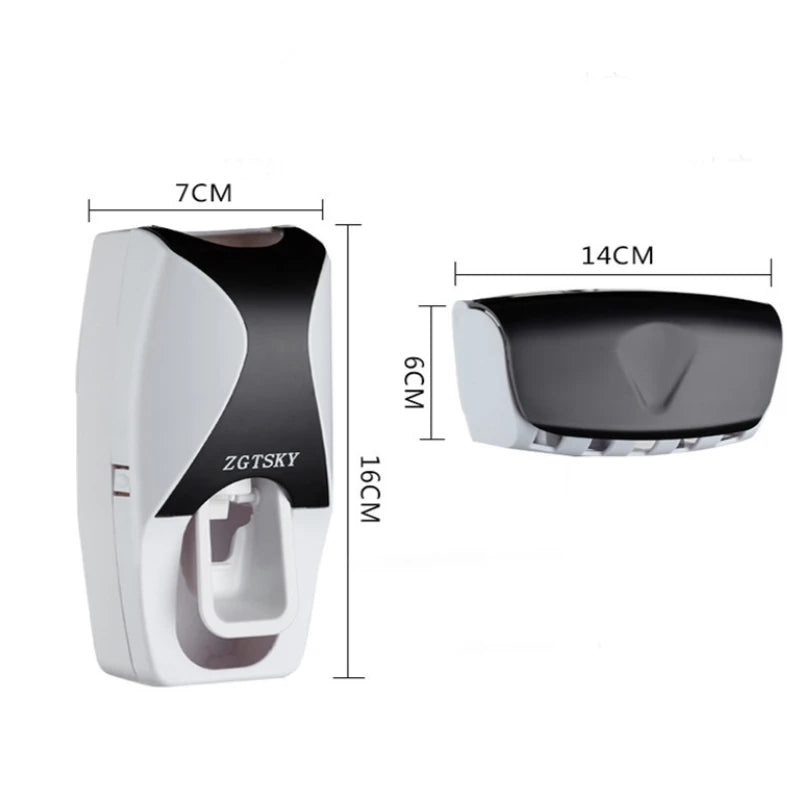 2PCS Automatic Toothpaste Dispenser& Wall Mount Dust-proof Toothbrush Holder