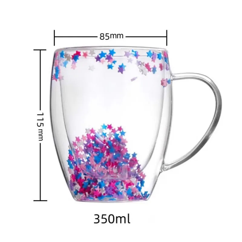 Creative Double Wall Glass Cup /Real Flower Conch Flash Filler Glass Cup