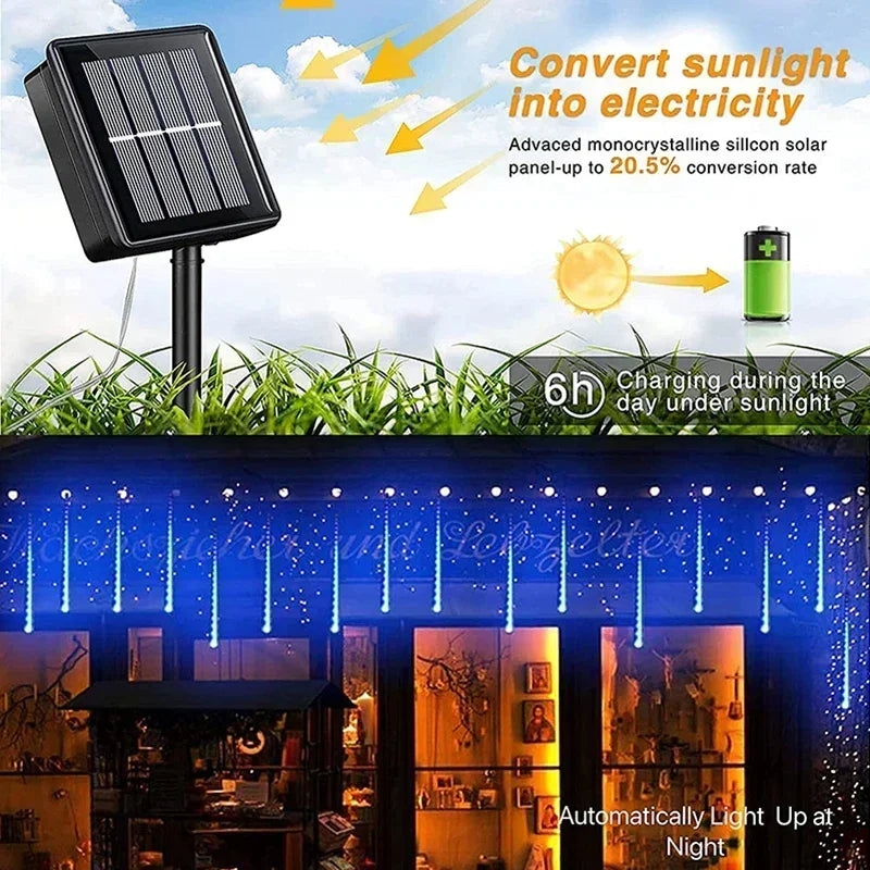 Solar Meteor Shower Rain String Lights