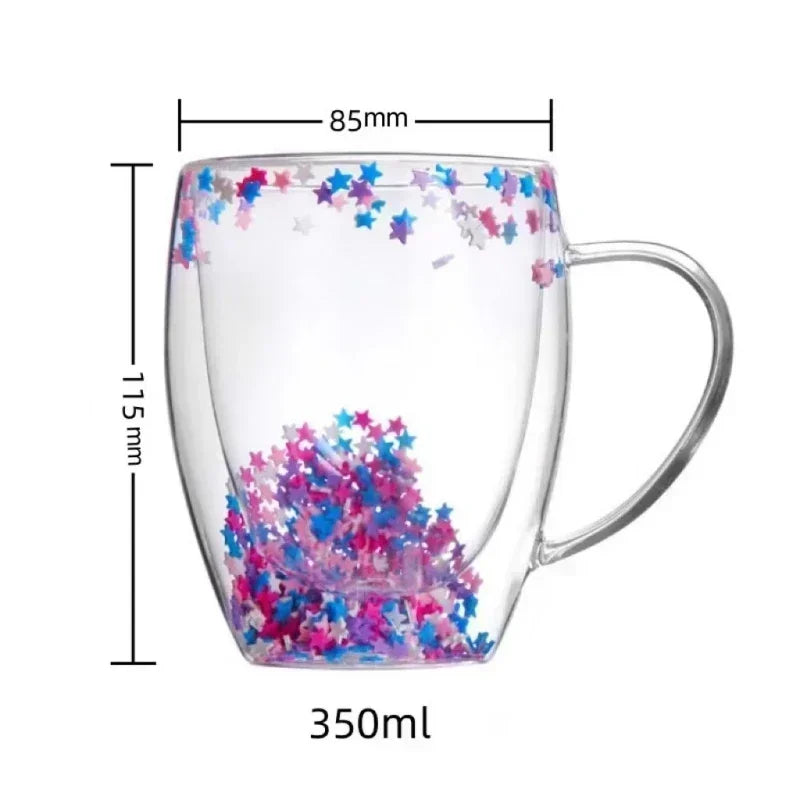 Creative Double Wall Glass Cup /Real Flower Conch Flash Filler Glass Cup