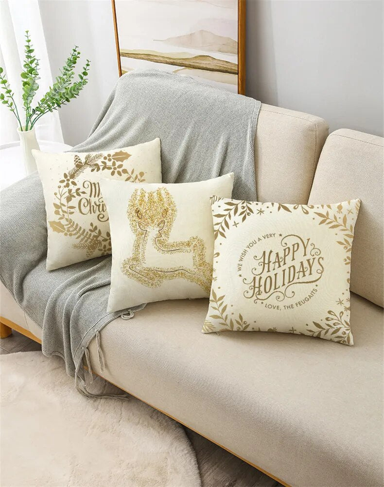 TFAN Christmas Golden Cushion Cover